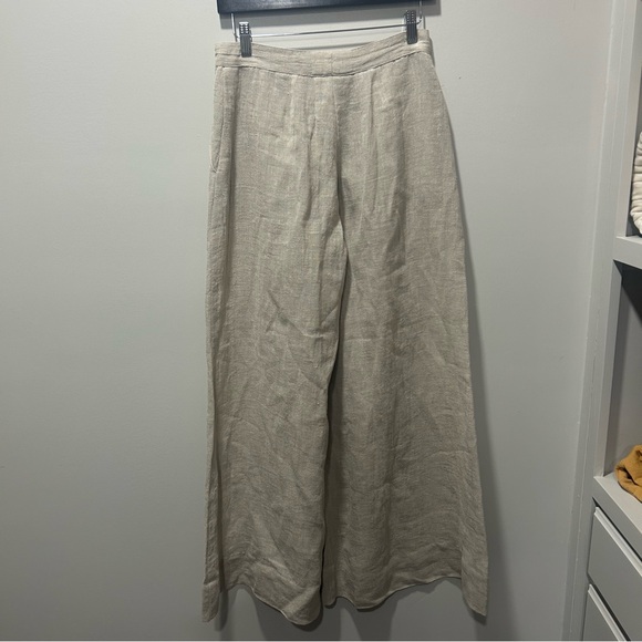 LMF Beige Organic Linen Wide Leg Pants Trousers - Picture 9 of 10